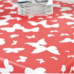 Tissu en coton enduit Papillon corail