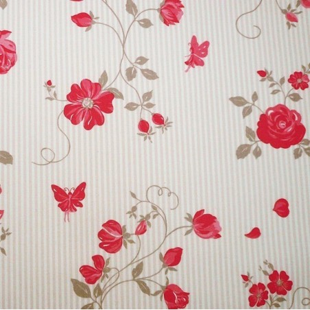 Tissu en coton enduit Rose taupe/rouge
