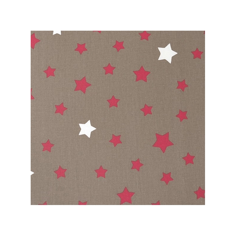 Tissu en coton Etoile taupe/rouge