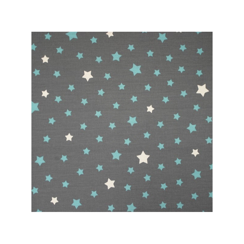 Tissu en coton Etoile gris/turquoise