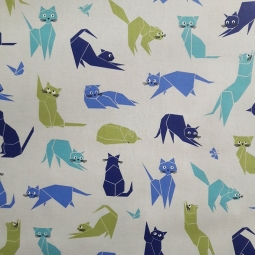 Tissu en coton Chats bleus