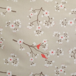 Tissu en coton enduit Cerisier Taupe/corail