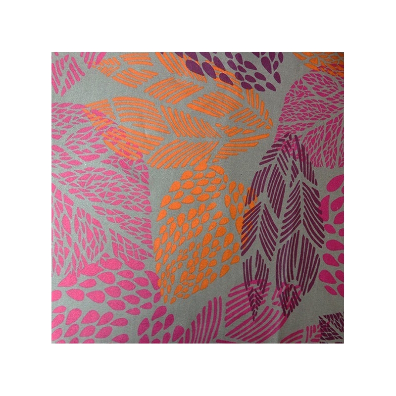Tissu en coton Feuille taupe/orange