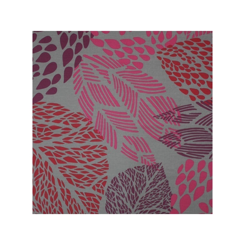 Tissu en coton Feuille taupe/rouge